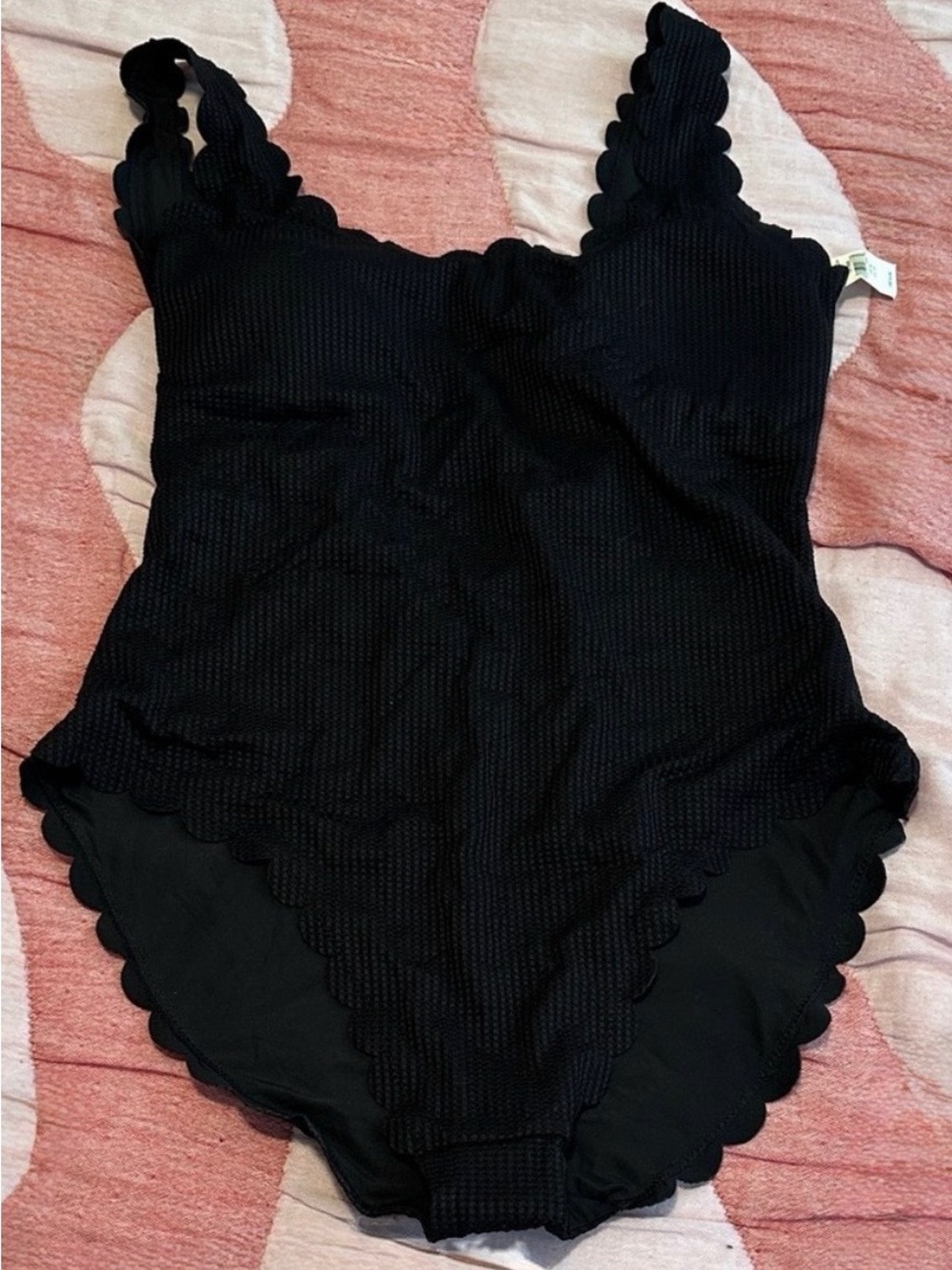 NWT Aerie Waffle Scalloped Black One Piece Swim Suit Women's Size XL